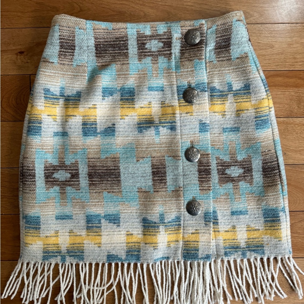 Rhonda Stark wool blend skirt EUC size xs cowboy fringe
